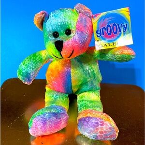 GROOVY TIE DYE VINTAGE 2001 COLLECTIBLE BEANIE BEAR PLUSH RAINBOW COLORS NWT 8”